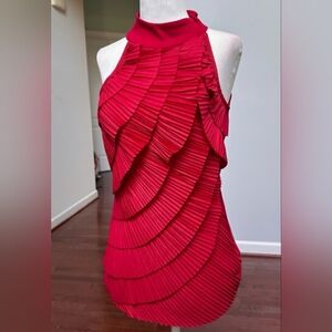 White House Black Market Bright Red Pleated Halter Shell Top